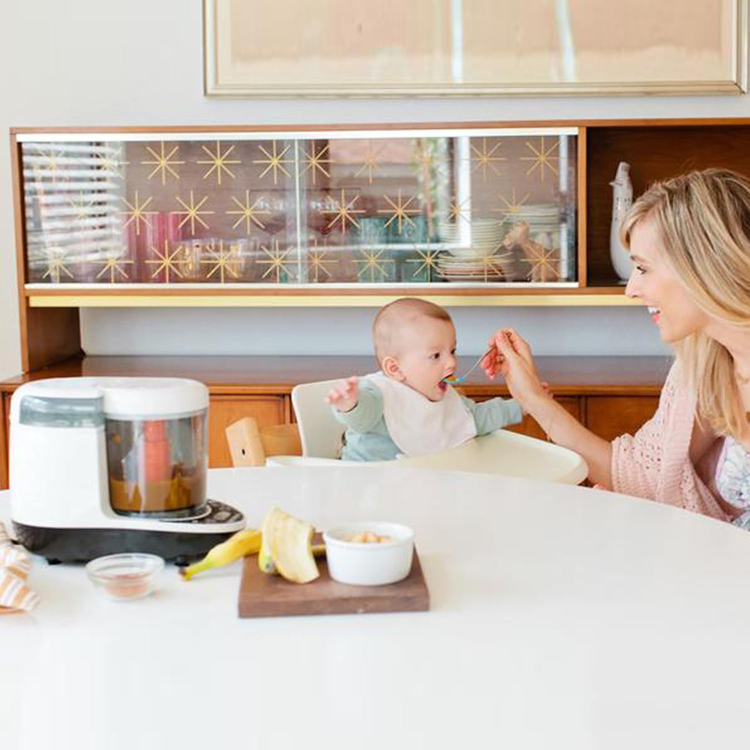 Baby Brezza One Step Baby Food Maker Deluxe – Auto shut Off, Dishwasher Safe Cooker and Blender to Steam   Puree Organic Food for Infants   Toddlers - Set of 3 Pouches   3 Funnels